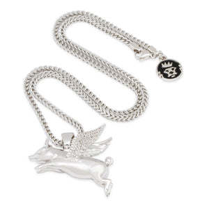 The White Gold Flying Pig Necklace